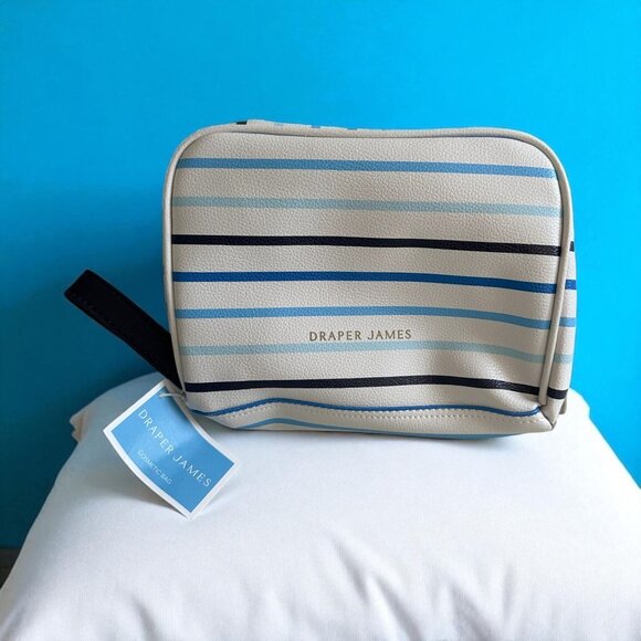 DRAPER JAMES White Blue Striped Cosmetic Makeup Bag NEW NWT - Picture 1 of 6